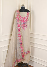 Shimmer Beige Pink Unstitched Suit